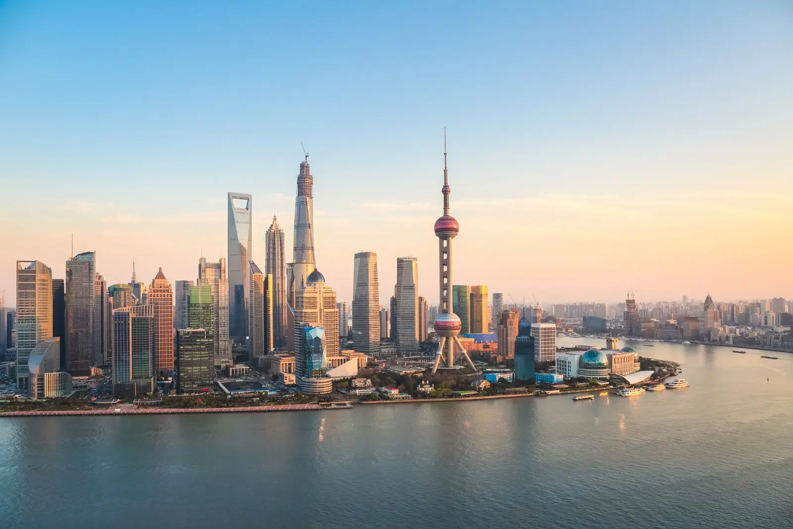 The Shanghai skyline at evening