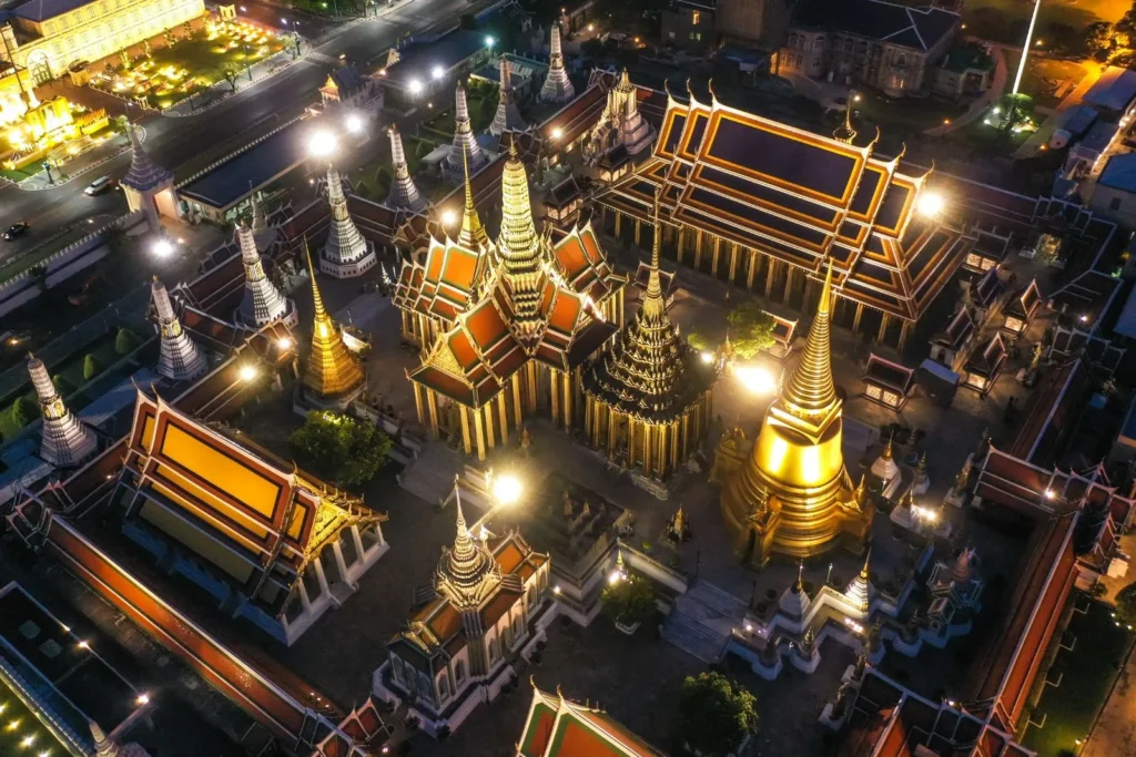 Grand Palace Temple at Night in Bangkok Thailand