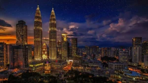 Petronas towers at night in KL, Malaysia